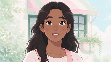 Cartoon character with a few small acne spots, hopeful