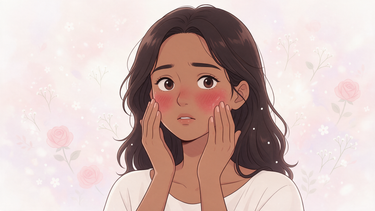 Cartoon character with red, irritated, sensitive cheeks