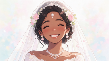 Cartoon bride-to-be with glowing radiant skin
