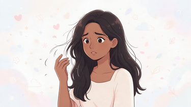 Cartoon character concerned about hair fall