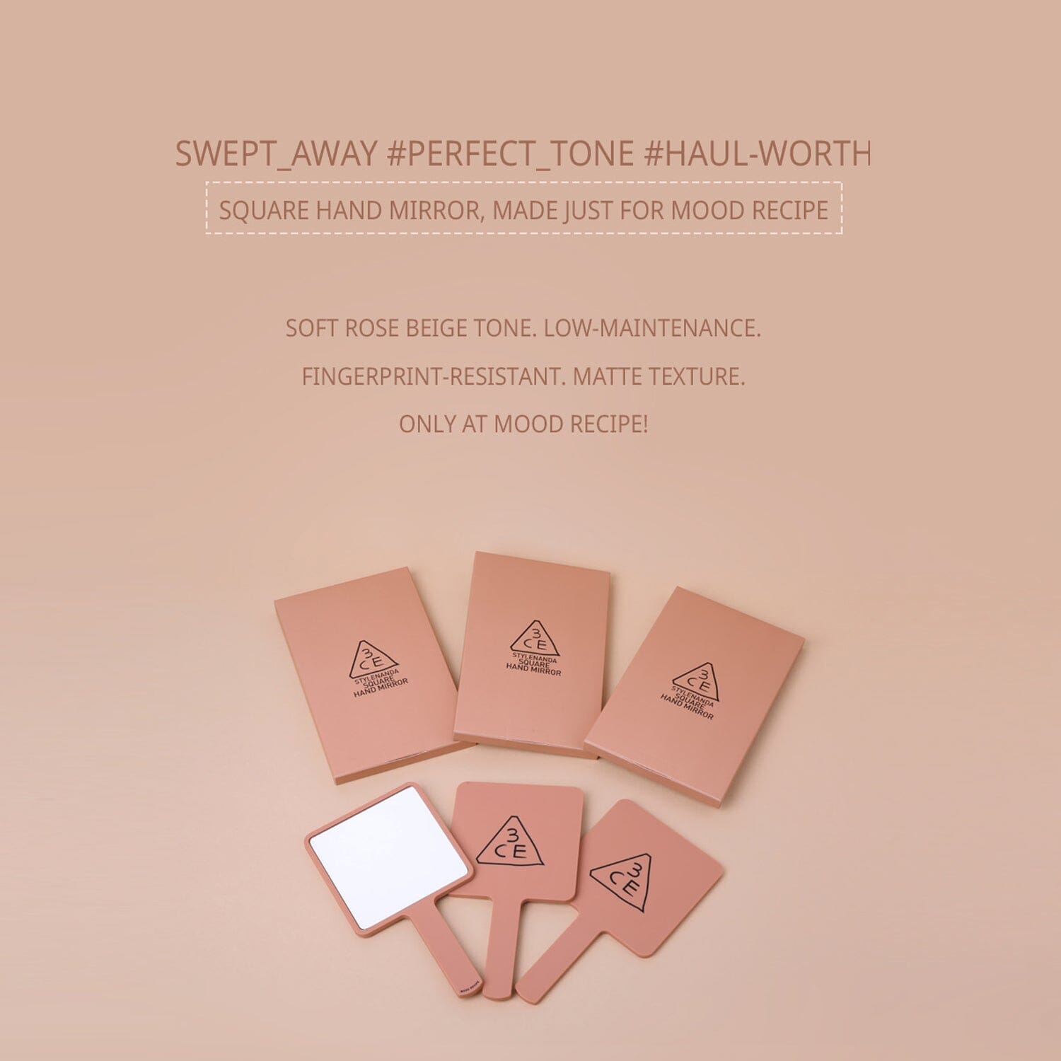 3CE Mood Recipe Square Hand Mirror Rose Beige - ORION XO Exclusive