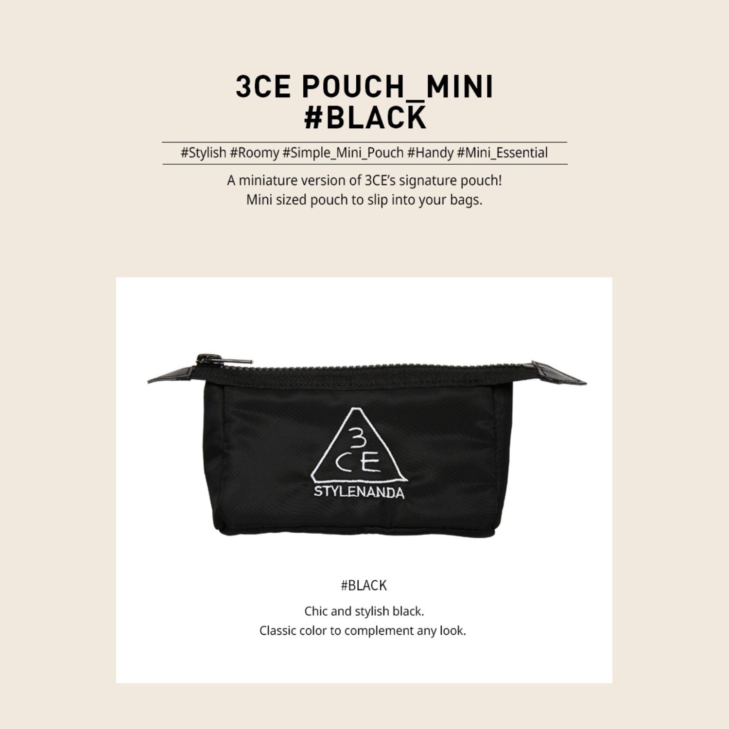 3CE Small Pouch Black Small Size - ORION XO Exclusive