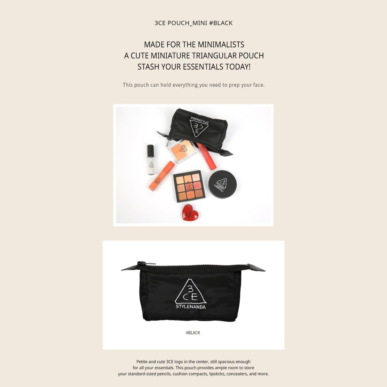 3CE Small Pouch Black Small Size - ORION XO Exclusive