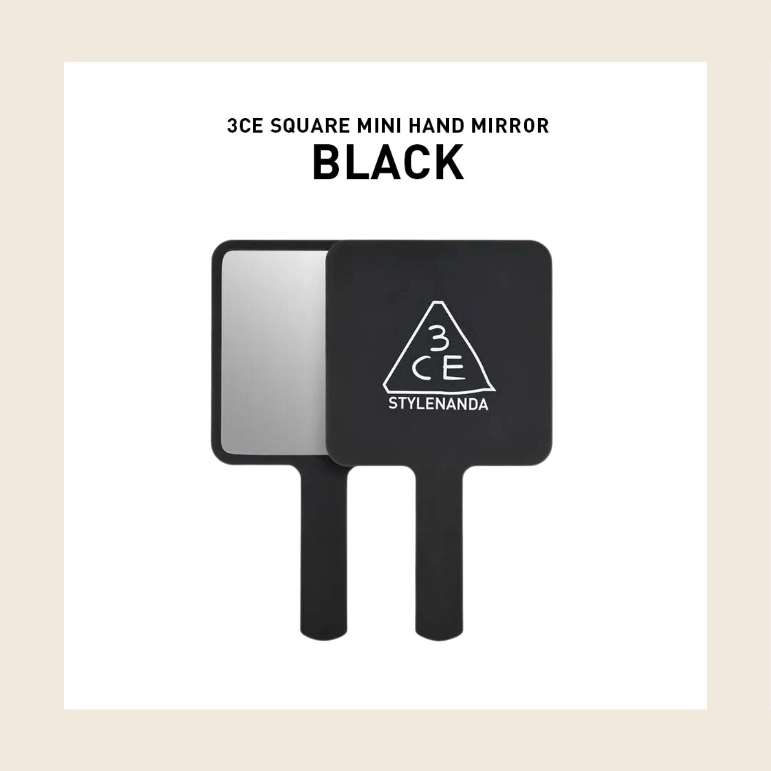 3CE Square Mini Hand Mirror Black - ORION XO Exclusive