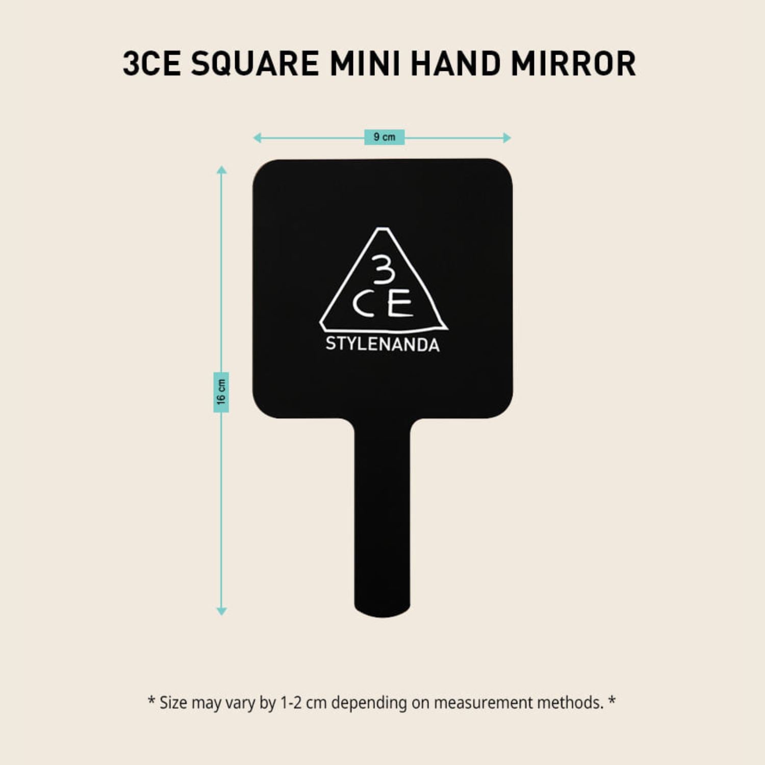 3CE Square Mini Hand Mirror Black - ORION XO Exclusive