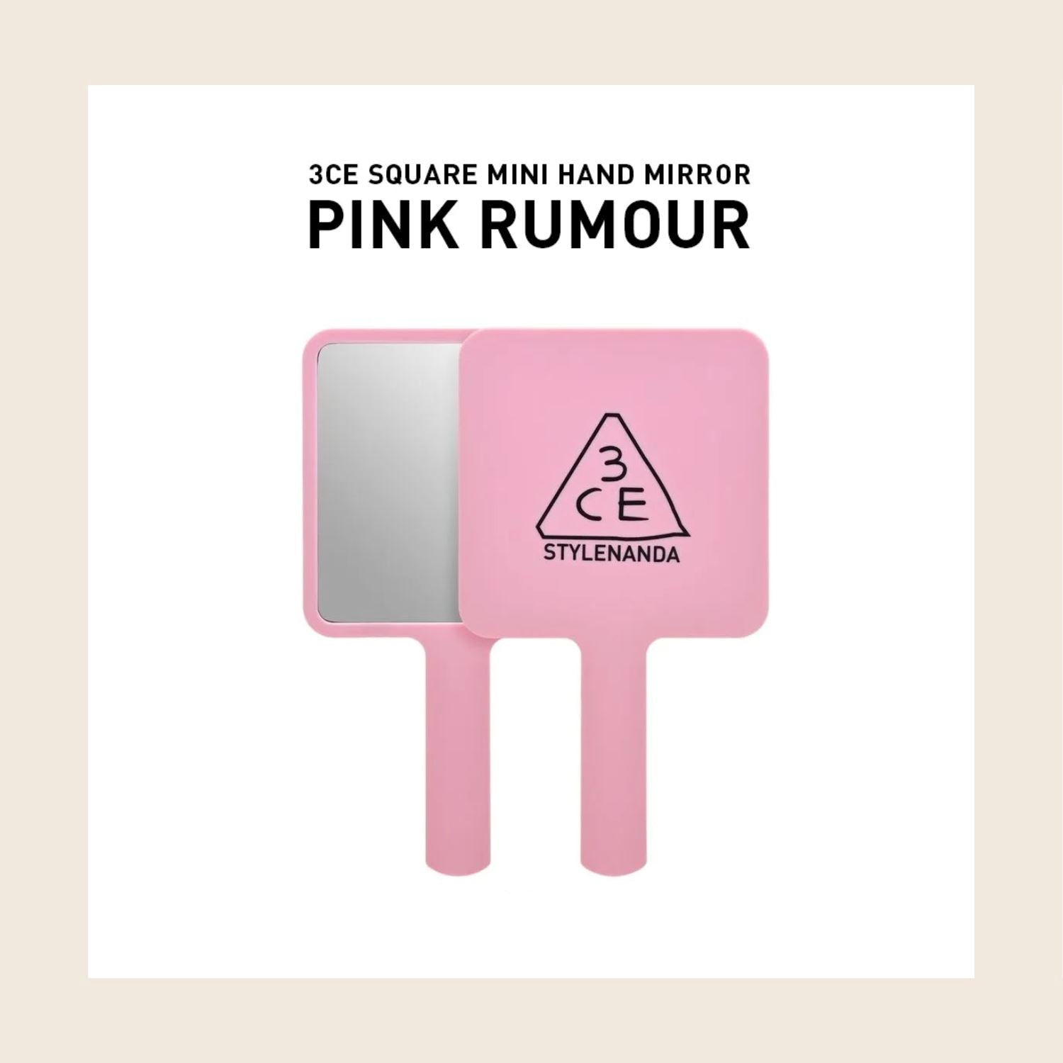 3CE Square Mini Hand Mirror Pink Rumour - ORION XO Exclusive