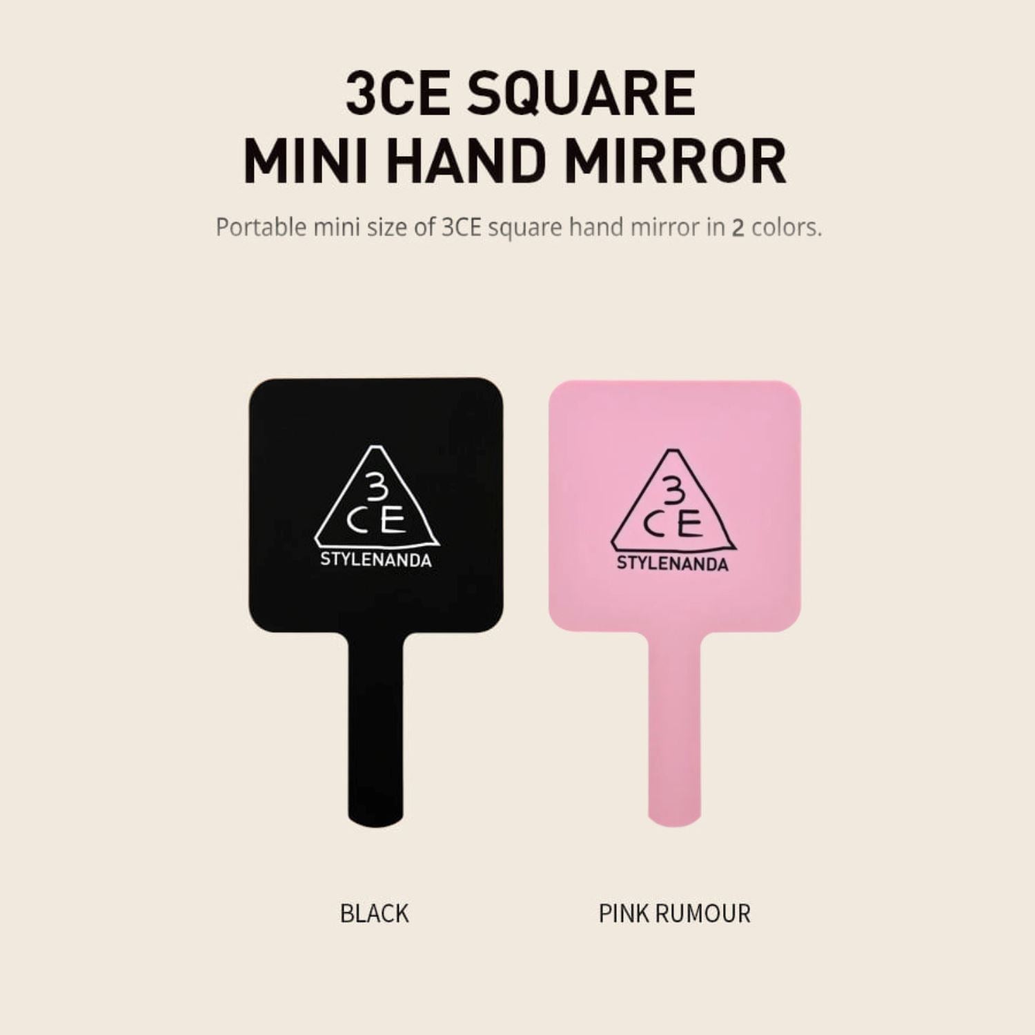 3CE Square Mini Hand Mirror Pink Rumour - ORION XO Exclusive