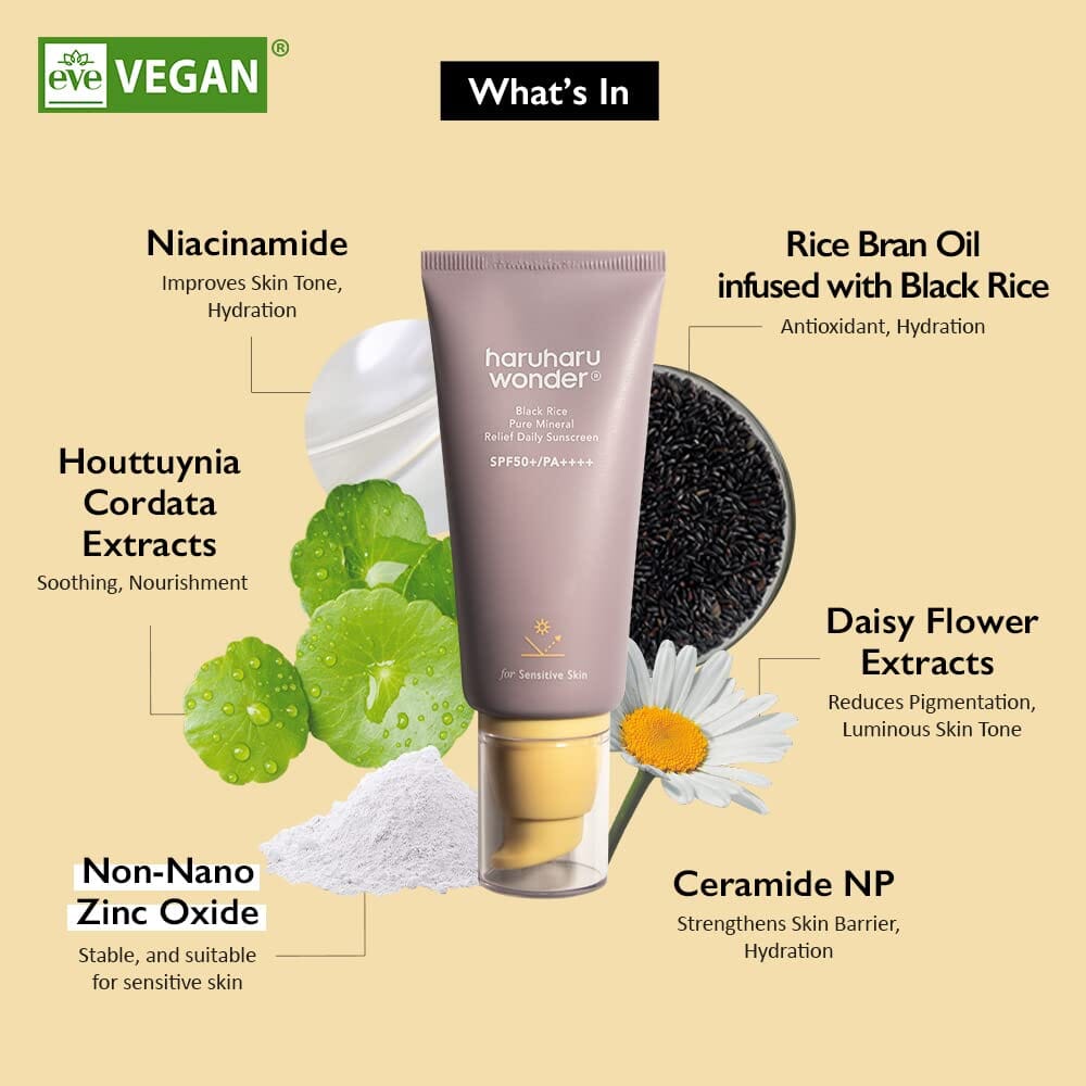 Haruharu WONDER Black Rice Pure Mineral Relief Daily Sunscreen SPF50+ PA++++ 50ml - ORION XO Exclusive