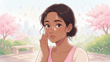 Cartoon character with shiny oily T-zone on a humid day