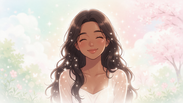 Cartoon character with plump dewy hydrated skin