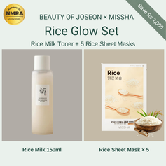 Beauty of Joseon x MISSHA Rice Glow Set - Rice Milk 150ml and 5 Rice Sheet Masks, NMRA approved