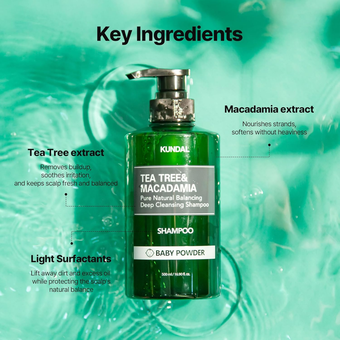 KUNDAL Tea Tree & Macadamia Pure Natural Balancing Deep Cleansing Shampoo White Musk 500ml