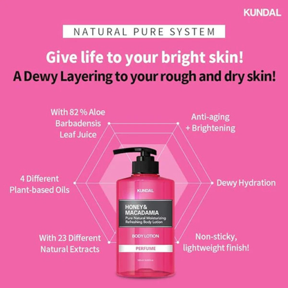 KUNDAL Honey &amp; Macadamia Pure Natural Moisturizing Refreshing Body Lotion Baby Powder 500ml