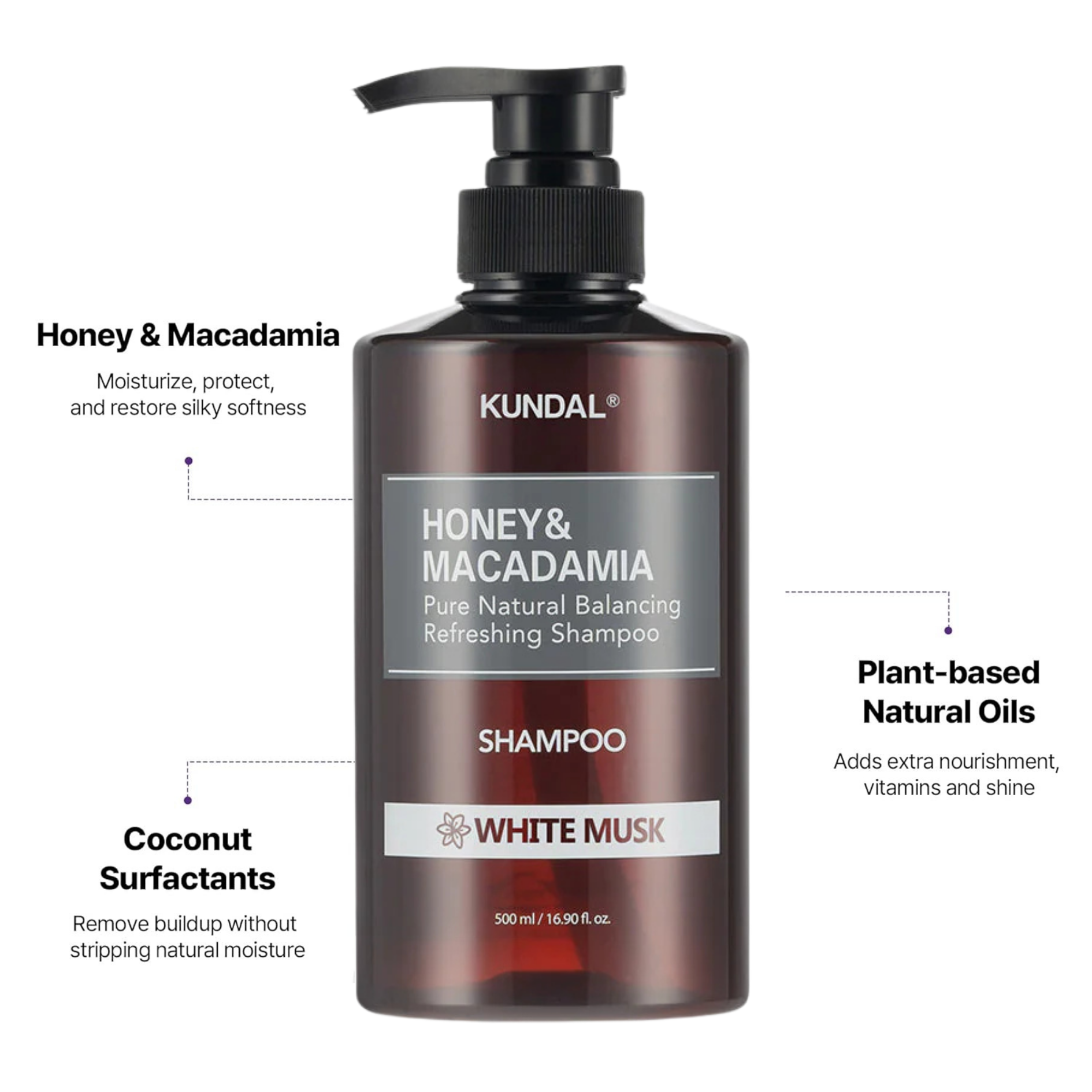 KUNDAL Honey &amp; Macadamia Pure Natural Balancing Refreshing Shampoo White Musk 500ml