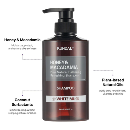KUNDAL Honey &amp; Macadamia Pure Natural Balancing Refreshing Shampoo White Musk 500ml