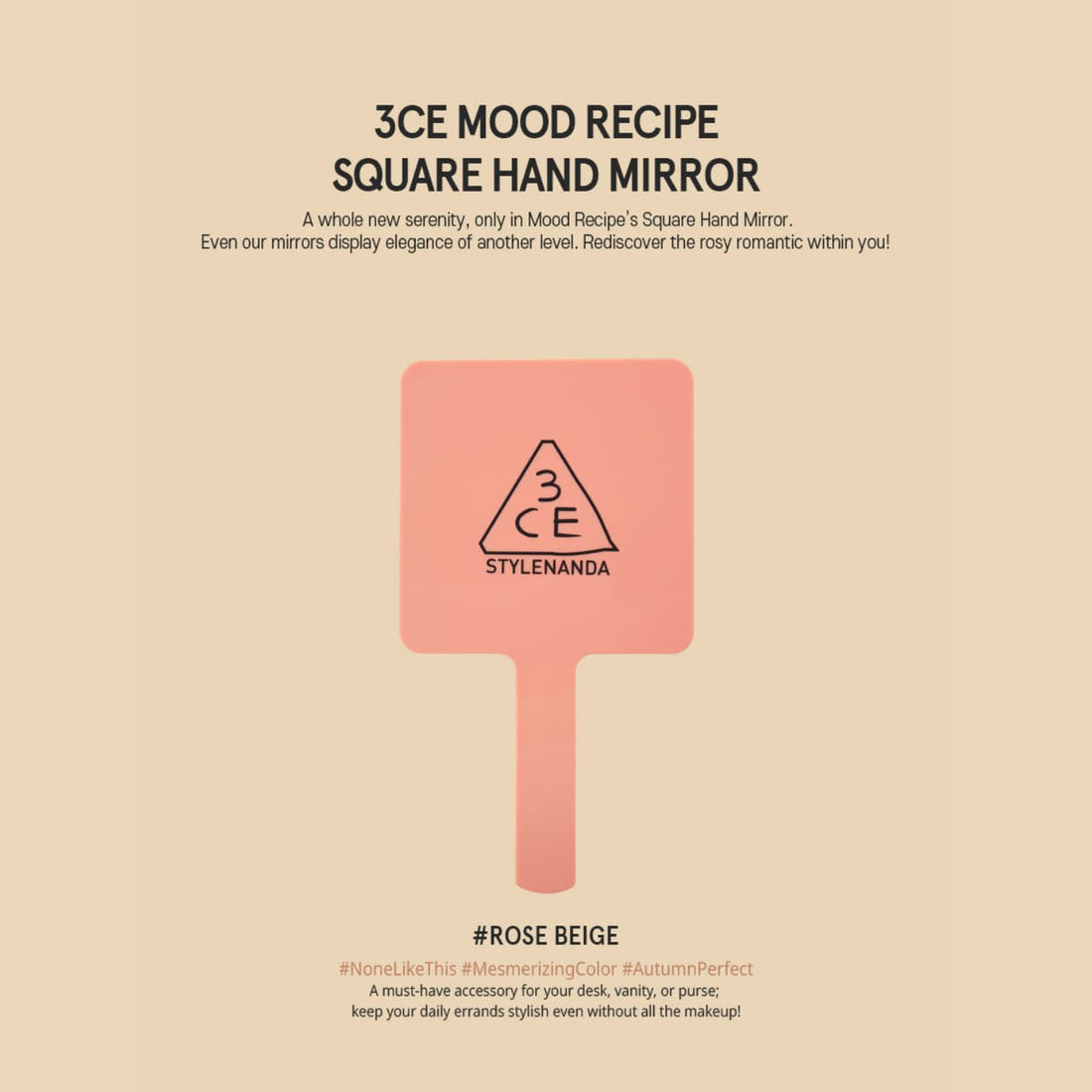 3CE Mood Recipe Square Hand Mirror Rose Beige - ORION XO Exclusive