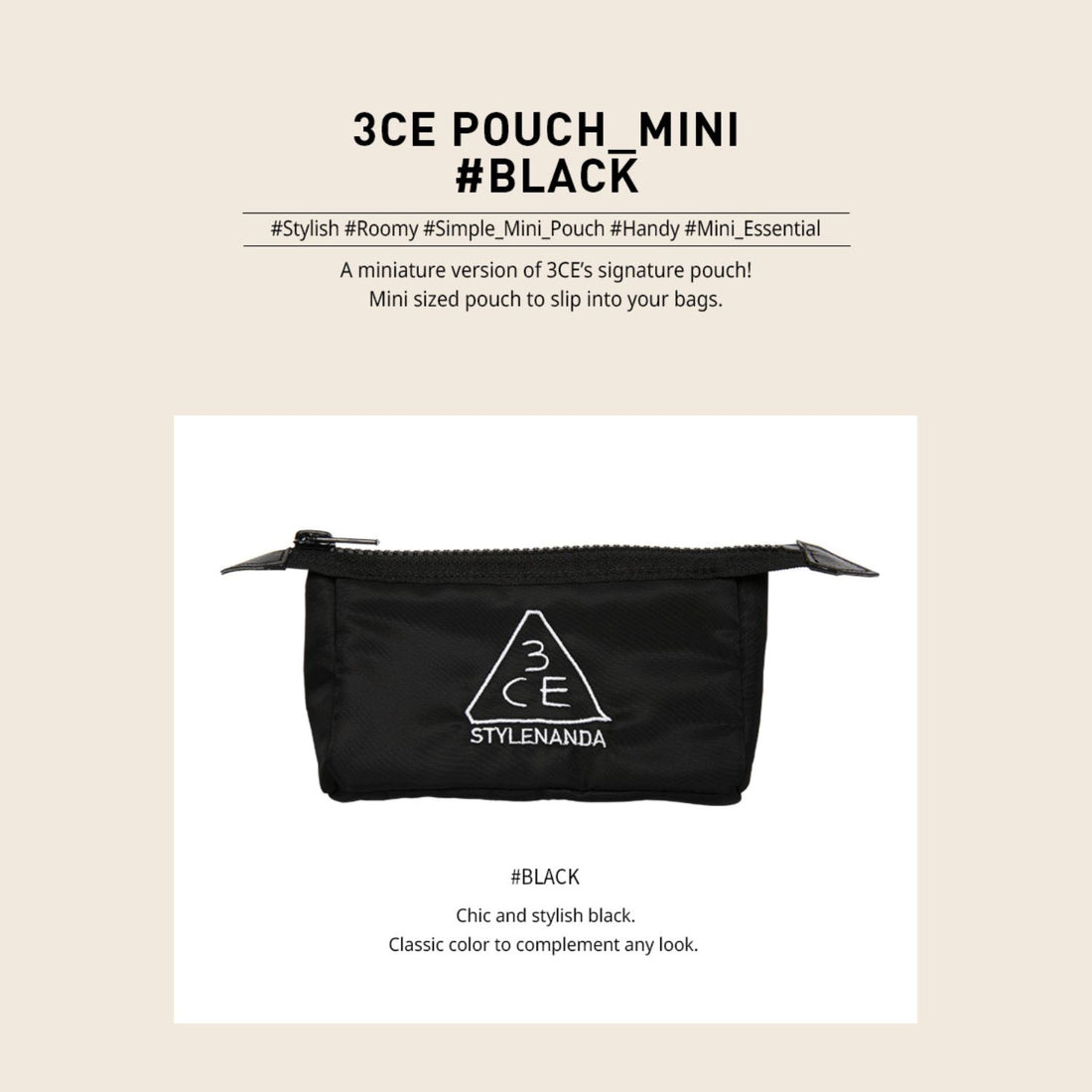 3CE Small Pouch Black Small Size - ORION XO Exclusive