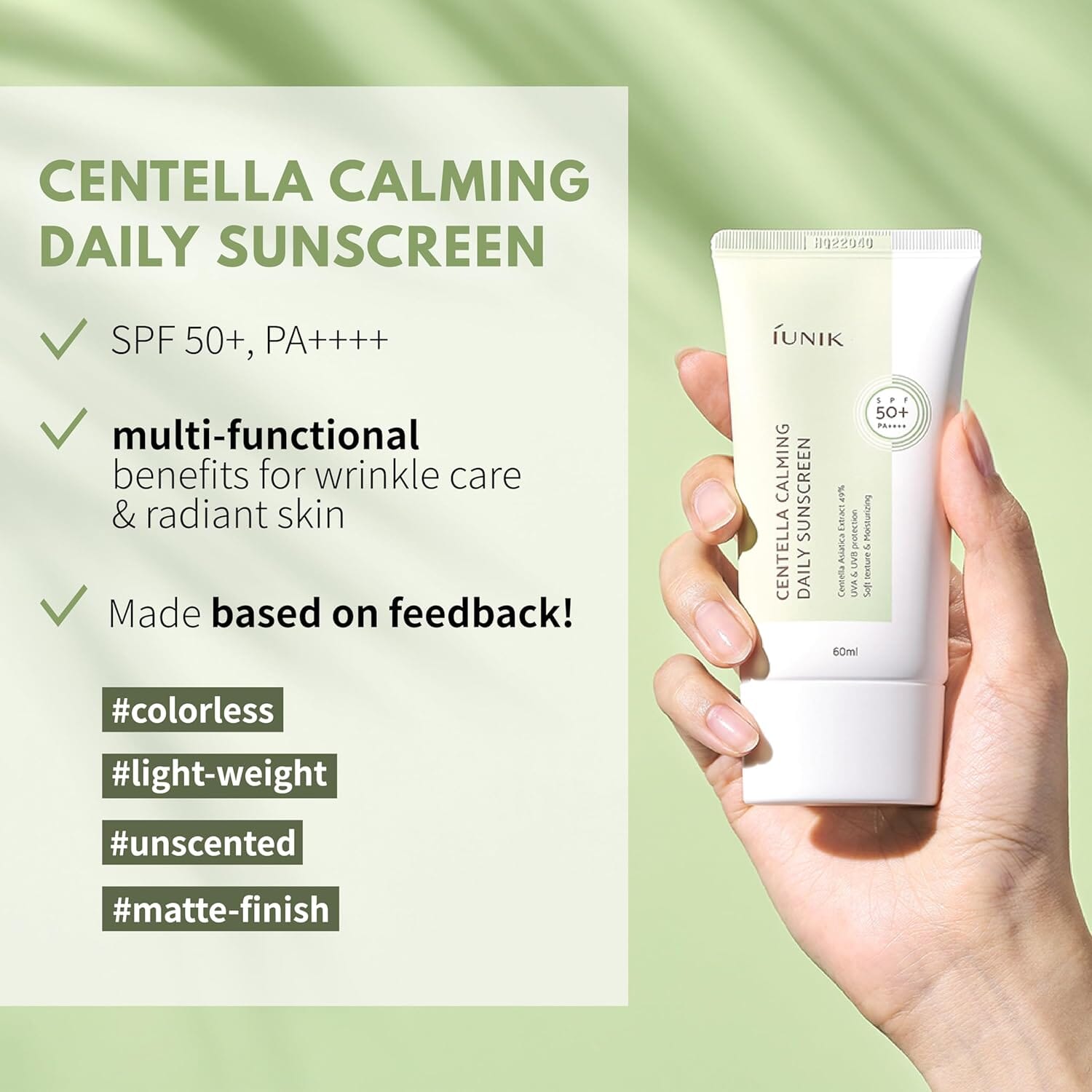 Iunik centella calming vegan 2025 moisture spf 50+ pa++++