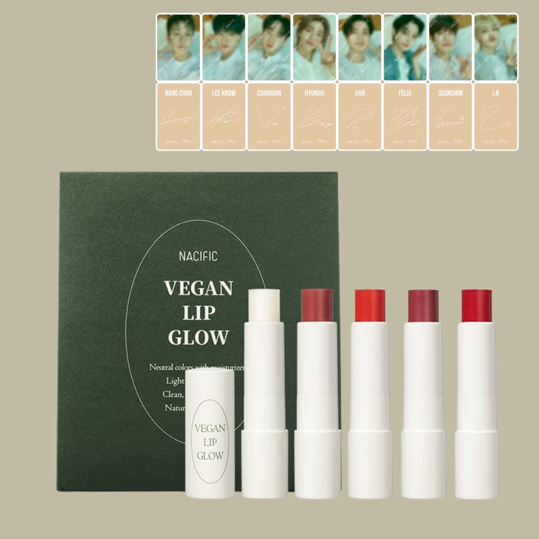 Nacific Vegan Lip Glow 5 Set + SKZ OT8 Photocard Set (Be the natural) Makeup Nacific ORION XO Sri Lanka