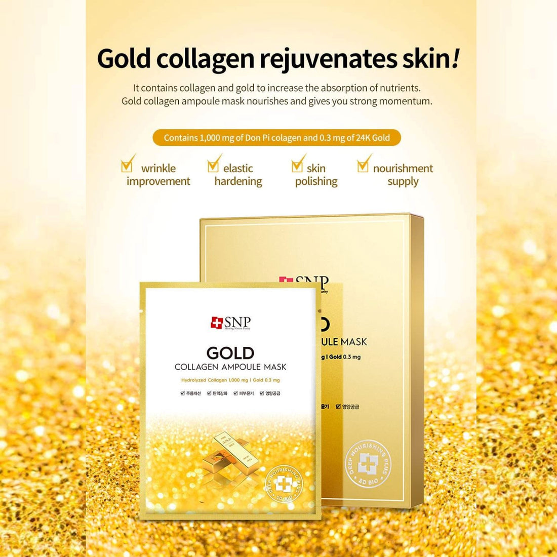 SNP Gold Collagen Ampoule Mask 25ml ( 3x ) Pack Skin Care SNP ORION XO Sri Lanka